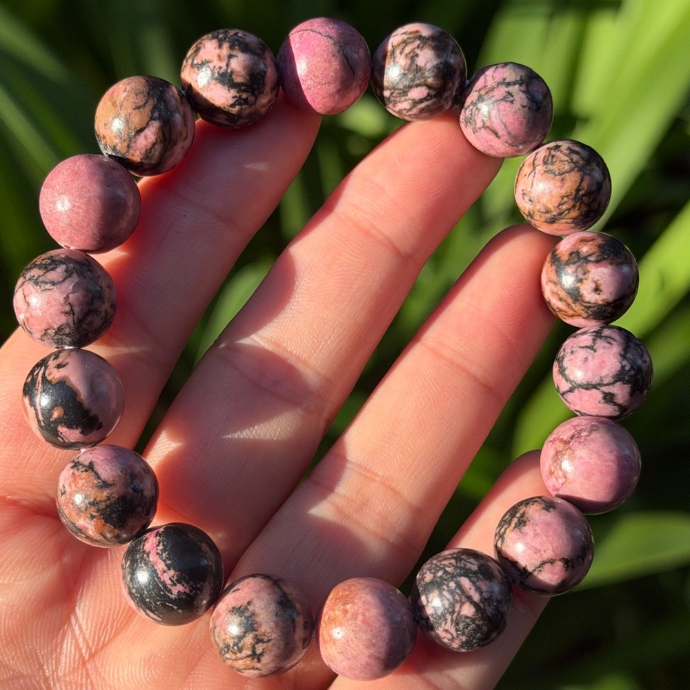 12.5mm stretchable pink‎ rhodonite bracelet 0730